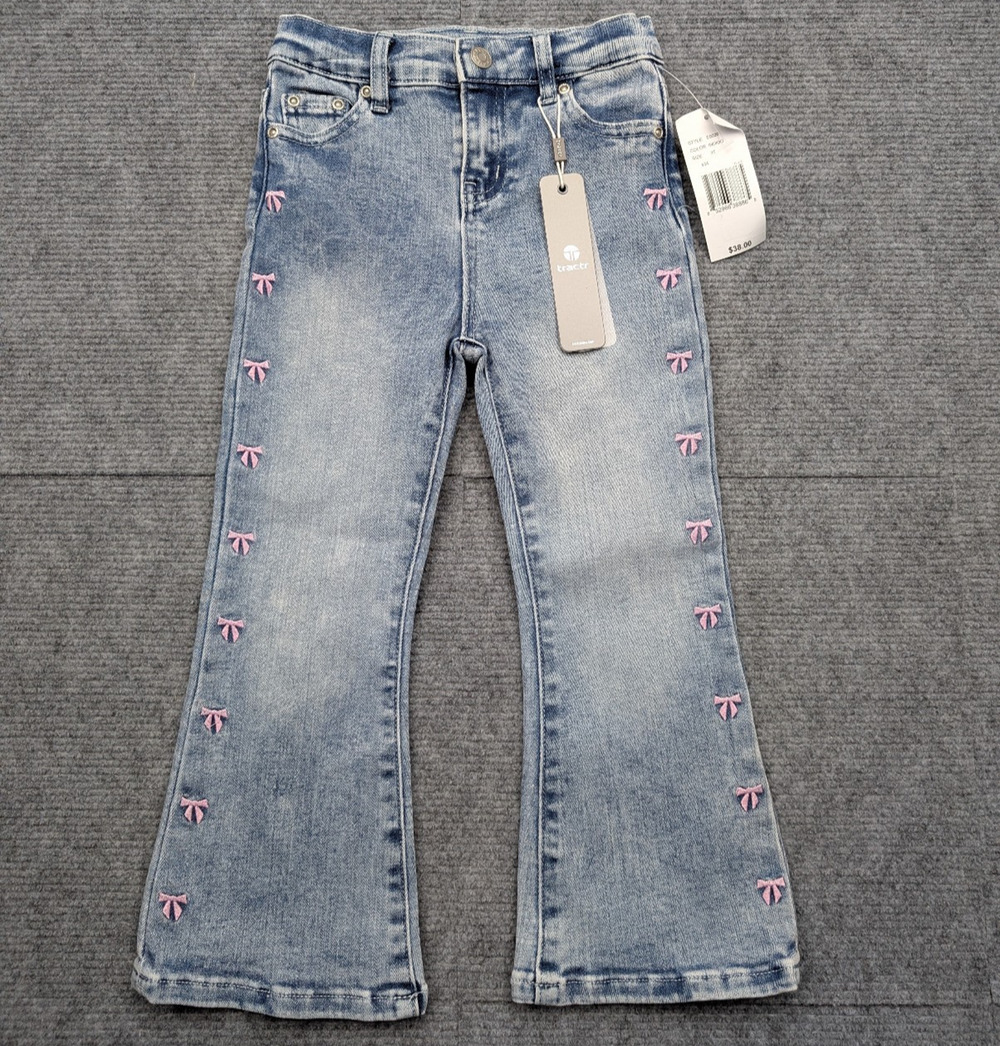 Tractr Jeans Girls 3T Toddler Boot Cut Flare Bow Embroidered Y2K Stretch Denim